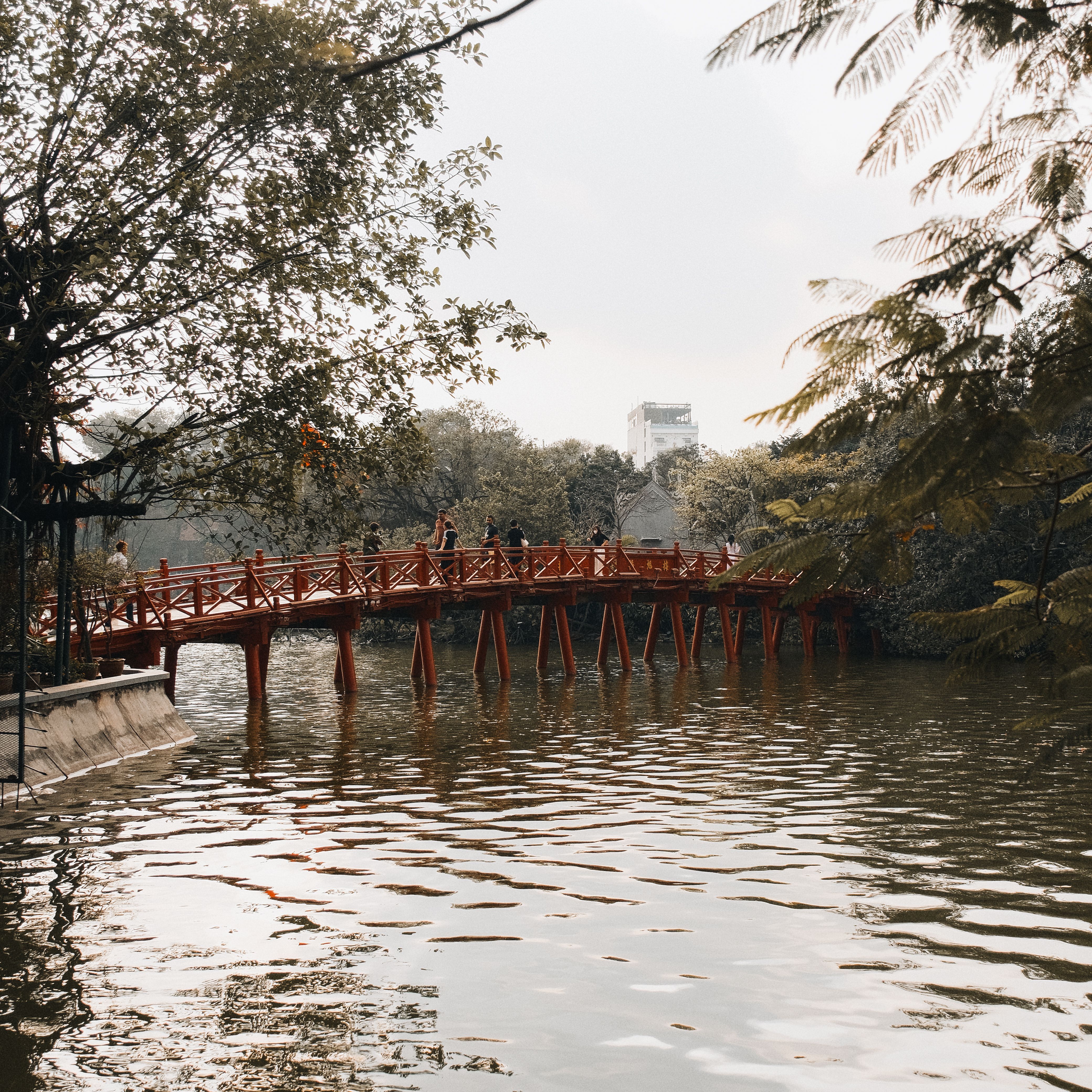 Hanoi skyline and lakeside cityscape at blue hour